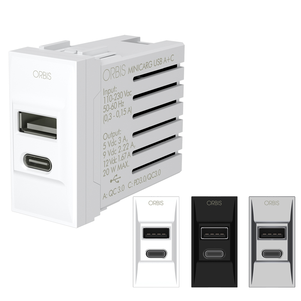 Alimentatore USB A+C 15W 3A 5V 2M bianco - 14295.AC