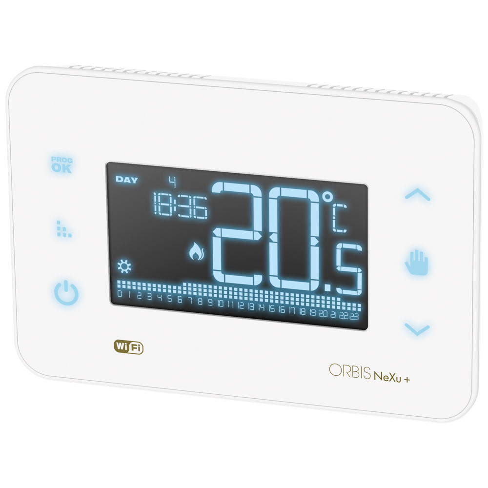 NEXU WiFi BIANCO Cronotermostato digitale da parete comunicazione WiFi,  programmazione settimanale, alim. 230V - ORBIS OB326200 - Orbis Italia